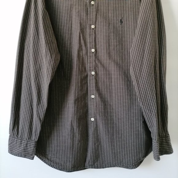 Polo By Ralph Lauren Mens Taupe Gray Check Classic Fit Button-Up Shirt Size L - Picture 4 of 6